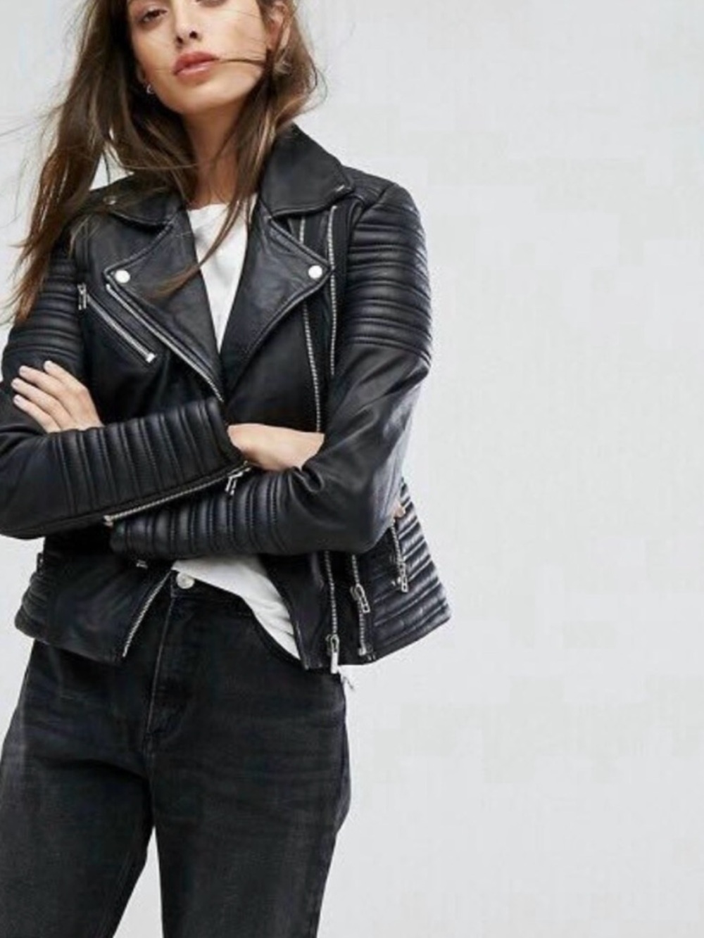 Classic Black Moto-Style Faux Leather Jacket - Women's Biker Coat